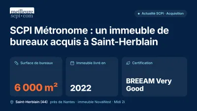 SCPI Métronome : un immeuble de bureaux acquis à Saint-Herblain