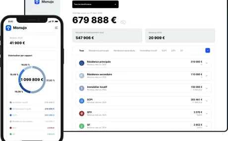 Application Monujo — écrans desktop et mobile